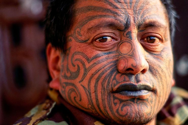 Maori face with moko facial tattoo Royalty Free Vector Image